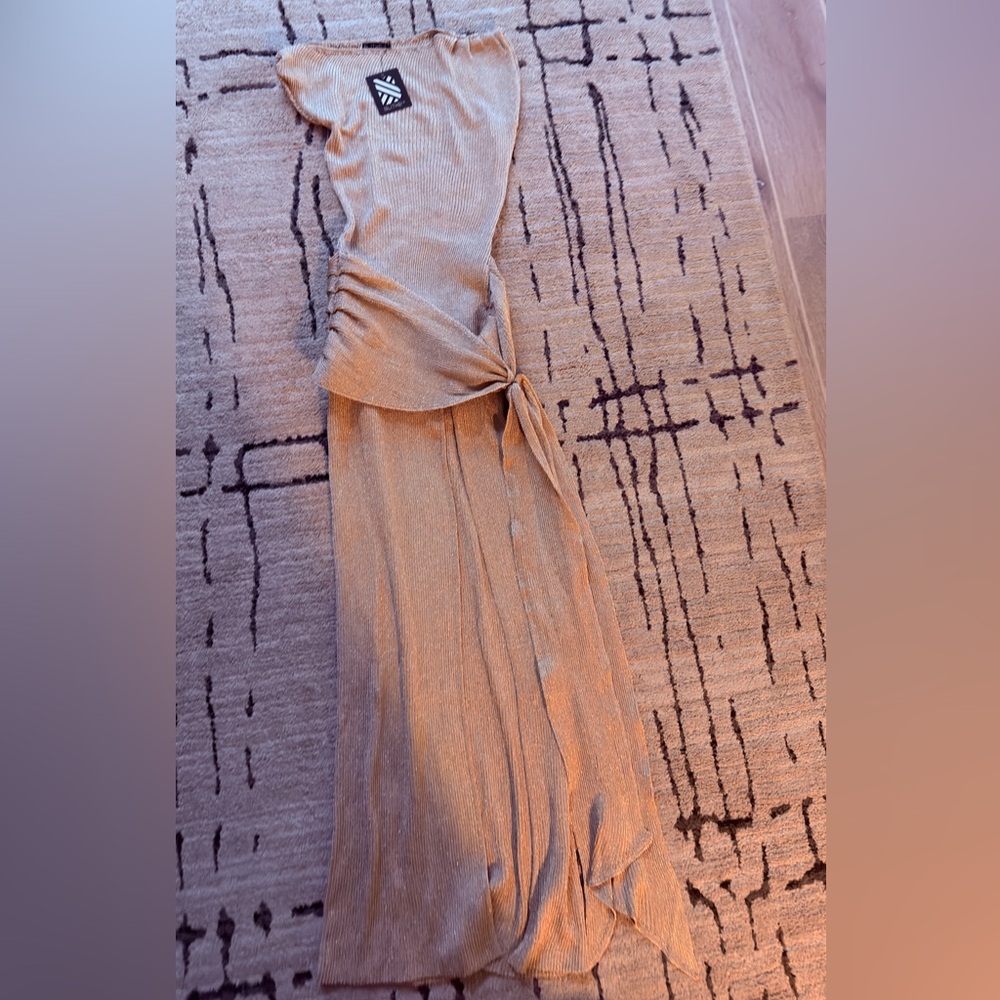 Chic One-Shoulder Beige Maxi Dress - Picture 6 of 6